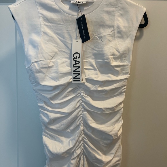 Ganni White Cotton Ruched Top - Picture 2 of 6